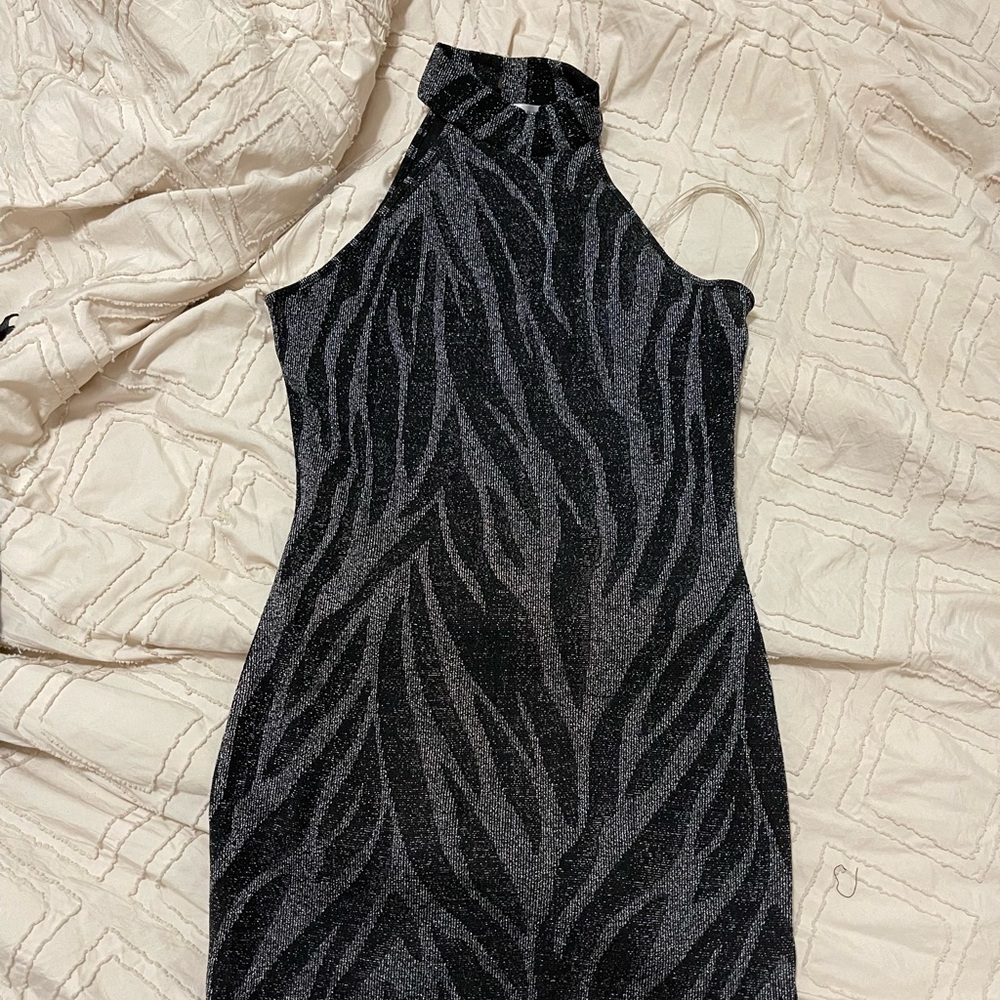Neck glitter black mini dress